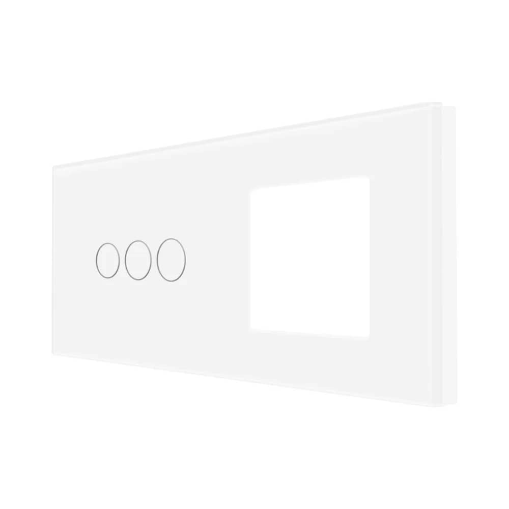 Luxion Glass Touch Light Switch Panel – 3 Gang + 1 Socket