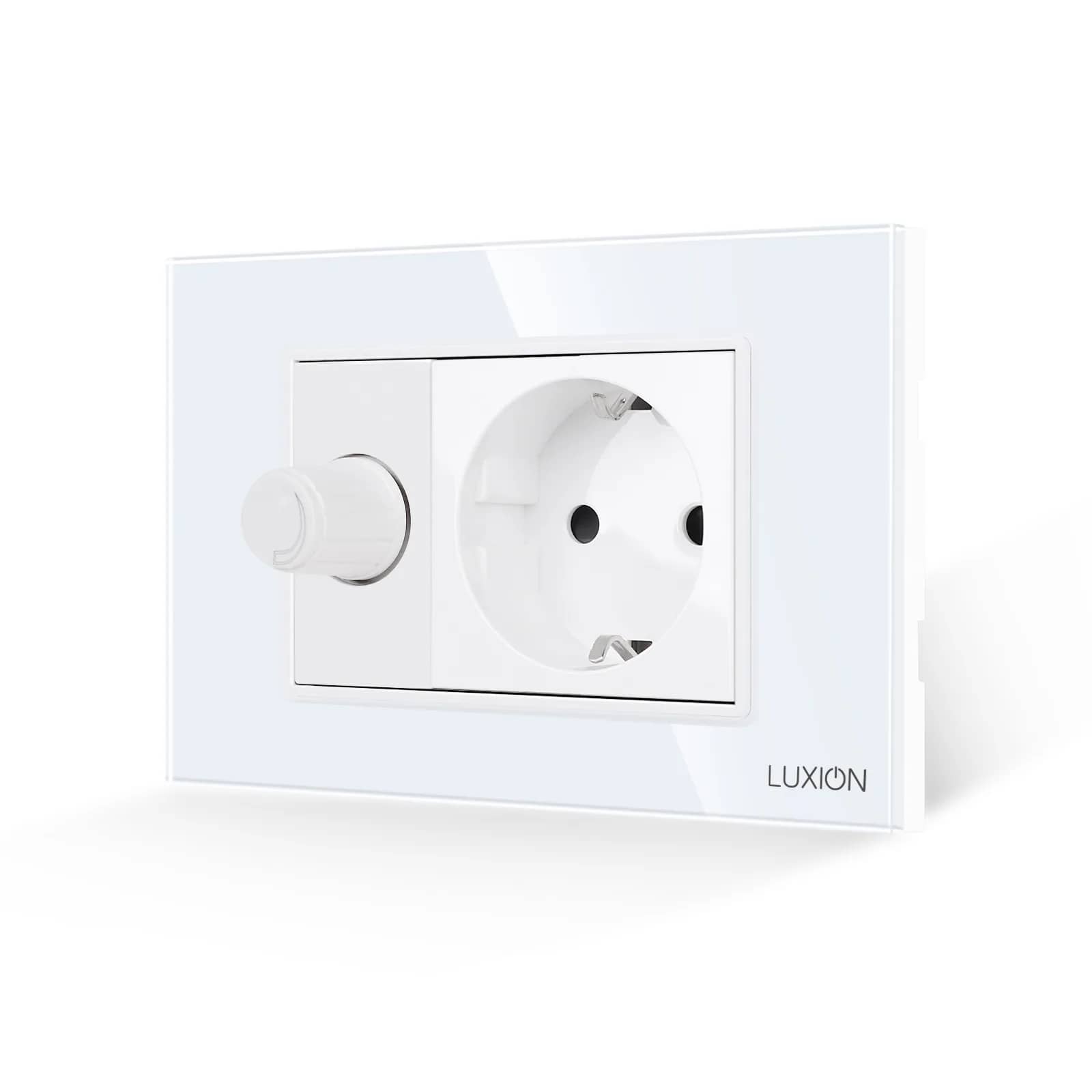 Luxion Mechanical Dimmer Switch + Socket with Glass Frame – Italian Standard, 3M