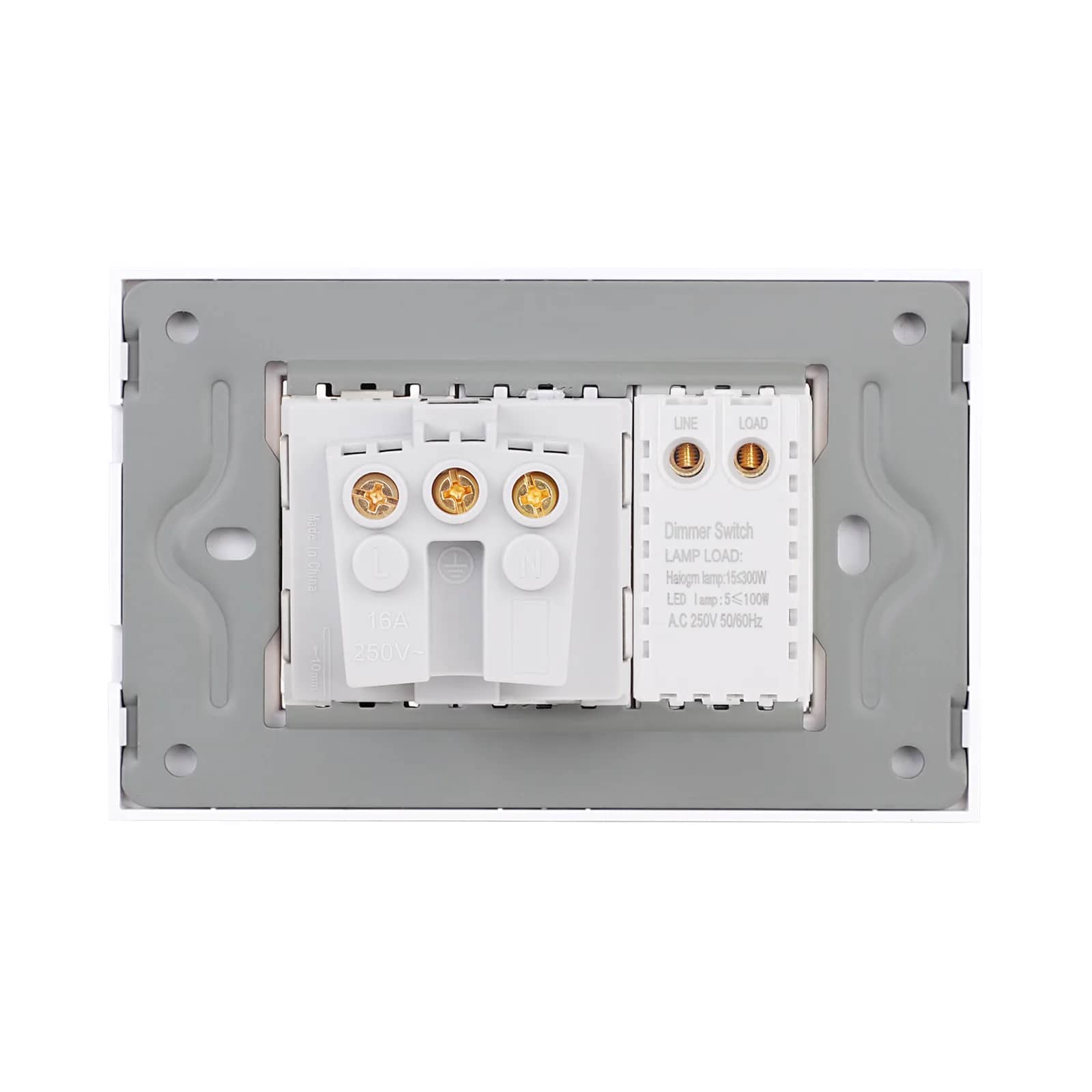 Luxion Mechanical Dimmer Switch + Socket with Glass Frame – Italian Standard, 3M – White — image 4