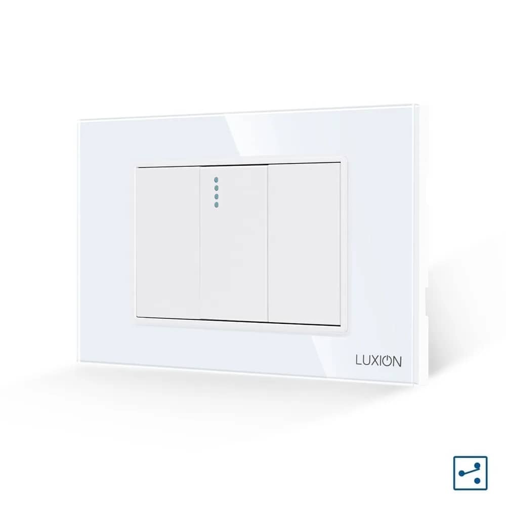 Luxion Mechanical 1 Gang Intermediate (Cross) Switch 1M with 2 Blank Keys and Glass Frame – Italian Standard, 3M