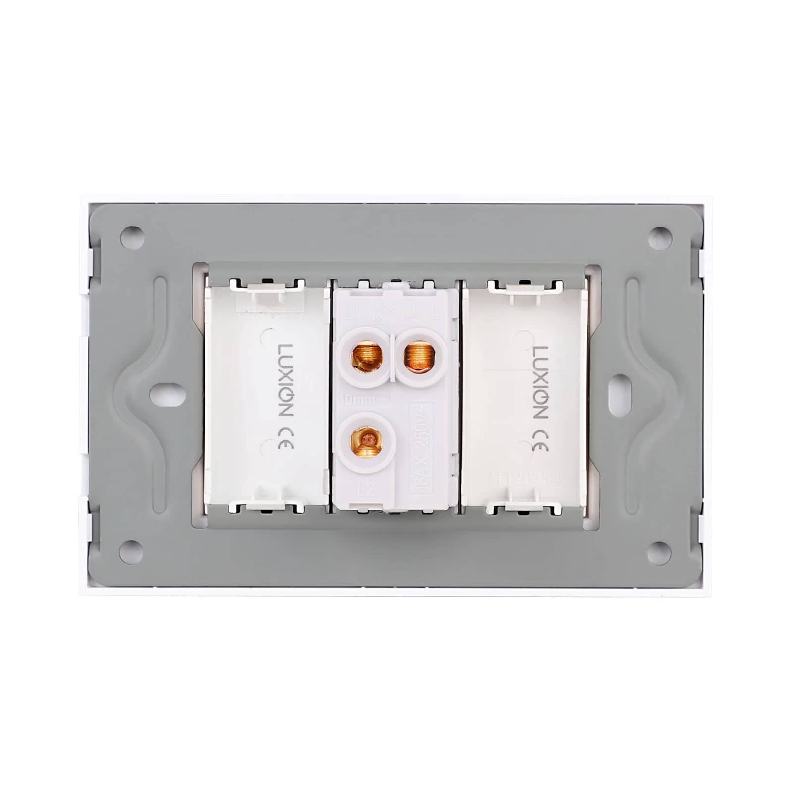 Luxion Mechanical 1 Gang Intermediate (Cross) Switch 1M with 2 Blank Keys and Glass Frame – Italian Standard, 3M – White — image 4