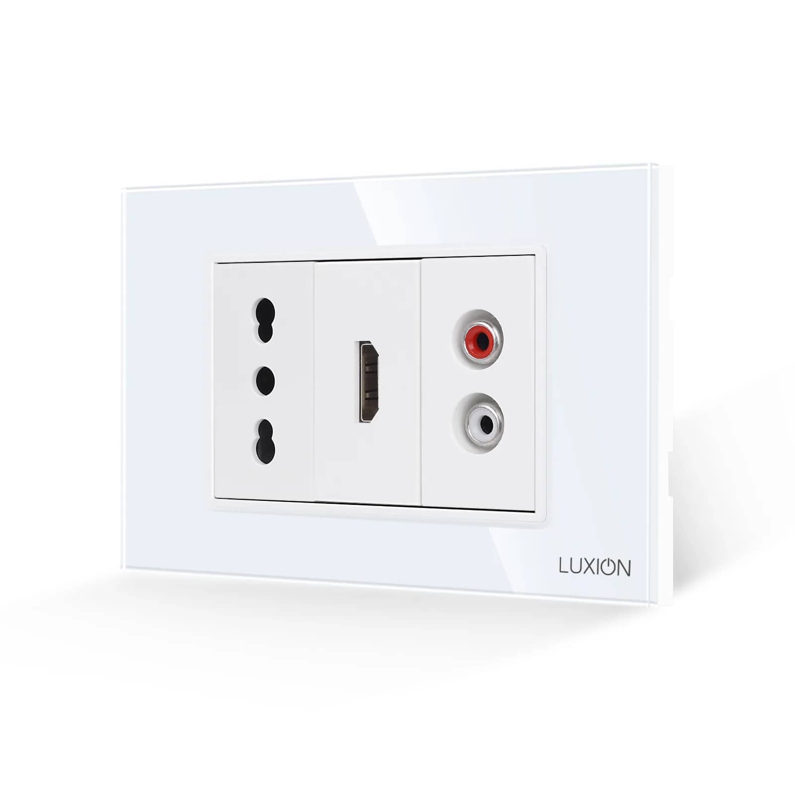 Luxion Narrow Socket + HDMI + Audio with Glass Frame, Italian Standard, 3M