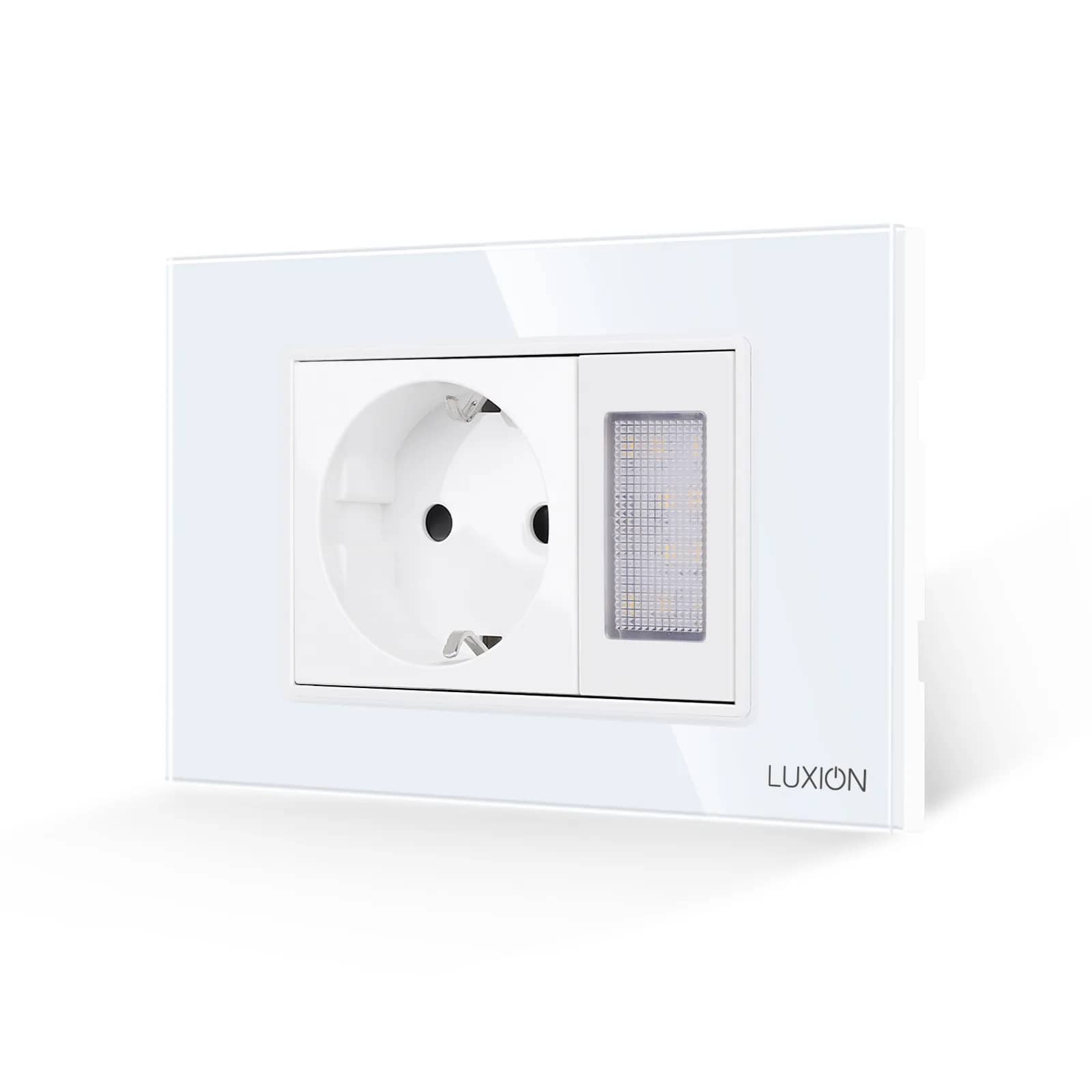 Luxion Schuko Socket + Night Light with Glass Frame – Italian Standard, 3M