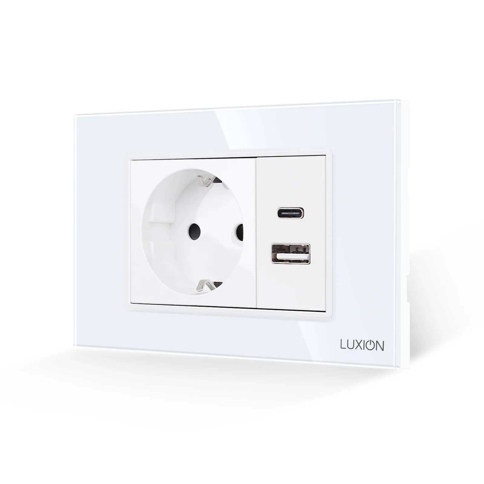 Luxion Schuko Socket with USB A+C and Glass Frame – Italian Standard, 3M