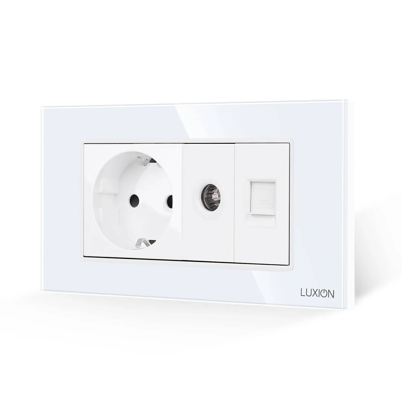 Luxion Schuko + TV + Internet Socket with Glass Frame, Italian Standard, 4M