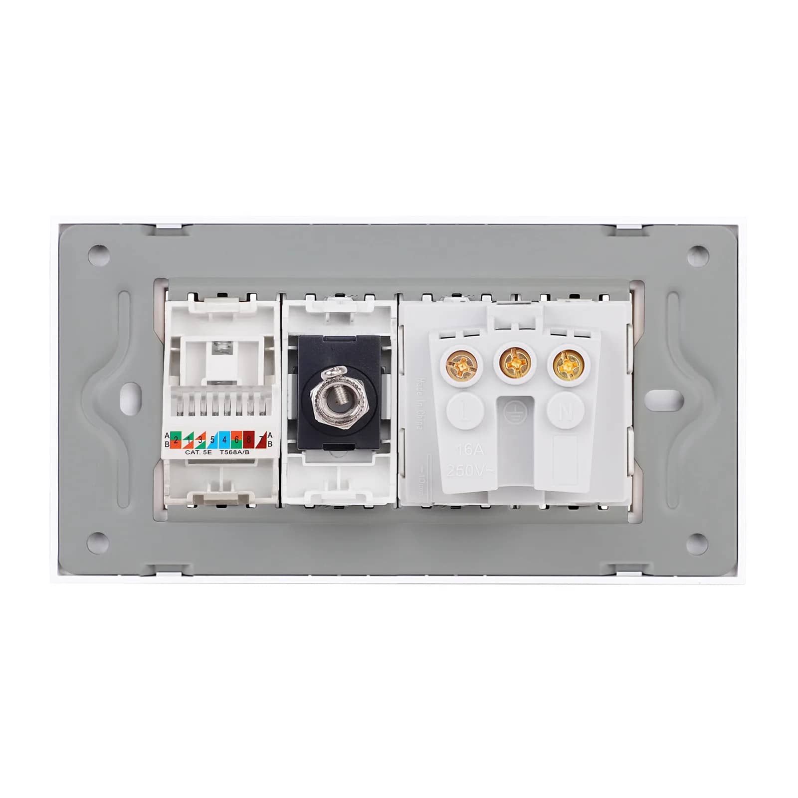 Luxion Schuko + TV + Internet Socket with Glass Frame, Italian Standard, 4M – White — image 4