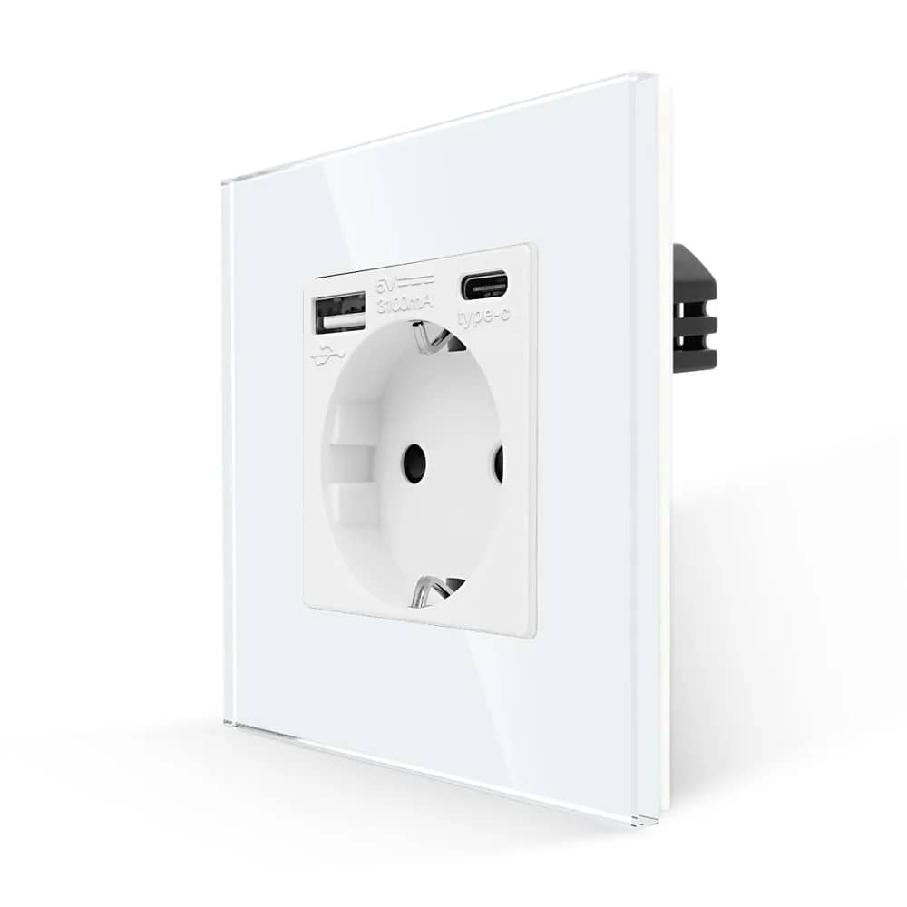 Luxion Single Socket + USB-A + USB-C with Glass Frame