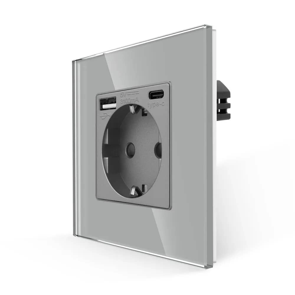 Luxion Single Socket + USB-A + USB-C with Glass Frame