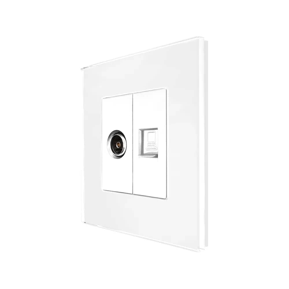 Luxion TV + Internet Media Socket with Glass Frame