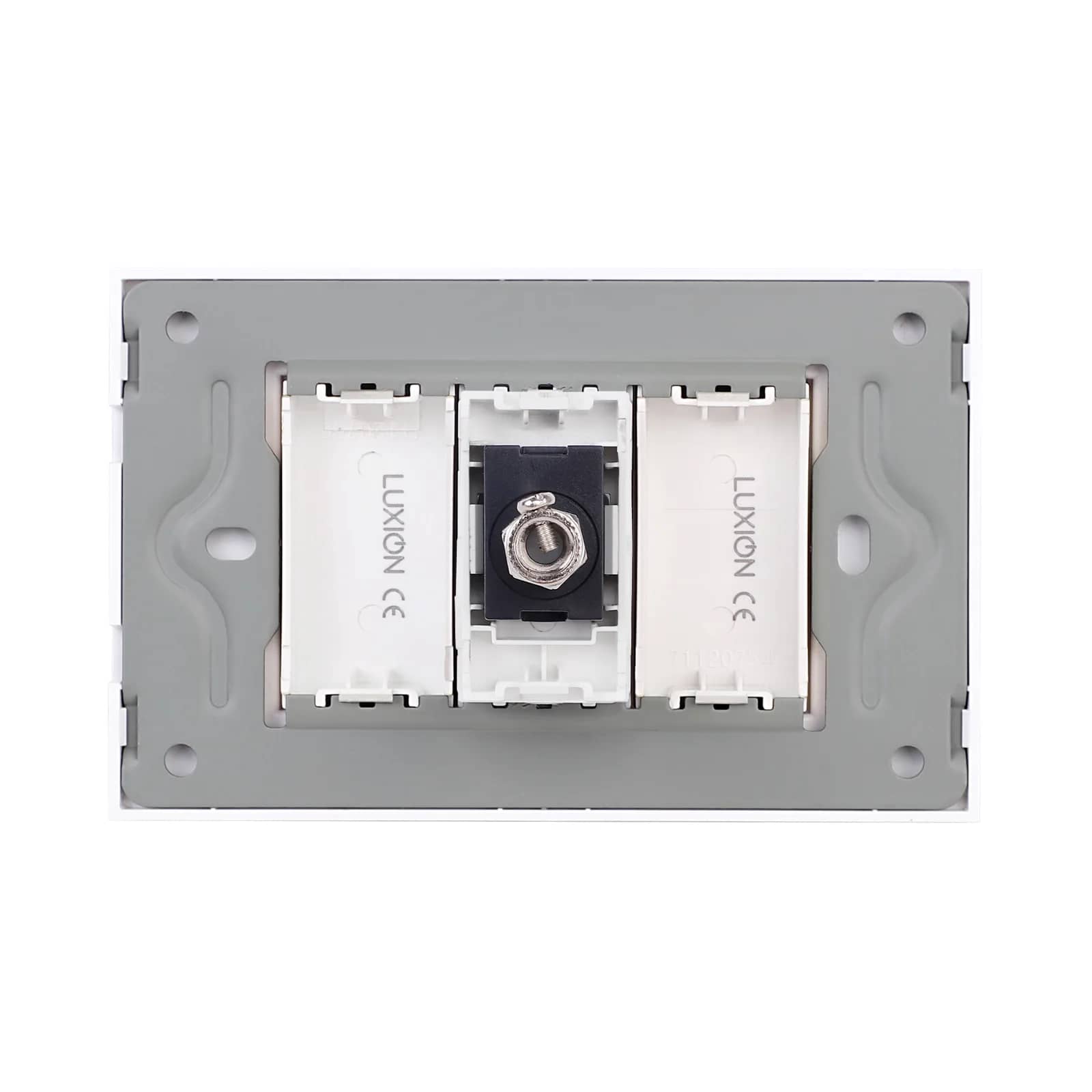 Luxion TV Socket 1M + 2 Blank Modules with Glass Frame – Italian Standard, 3M – White — image 4