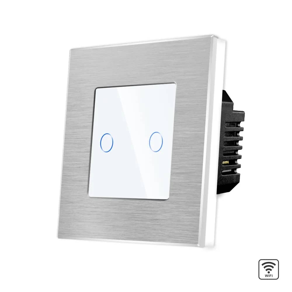 Luxion Wi-Fi Glass Touch Light Switch with Aluminium Frame – 2 Gang