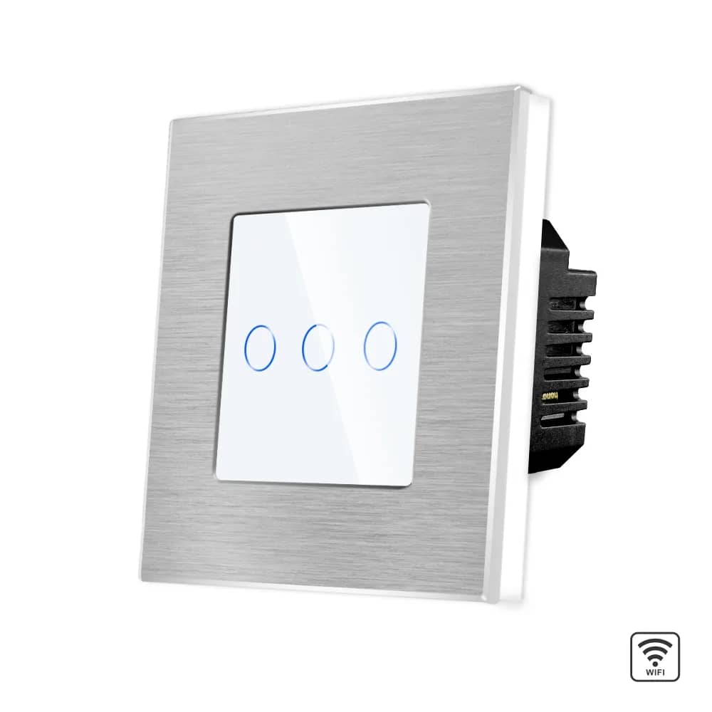 Luxion Wi-Fi Glass Touch Light Switch with Aluminium Frame – 3 Gang