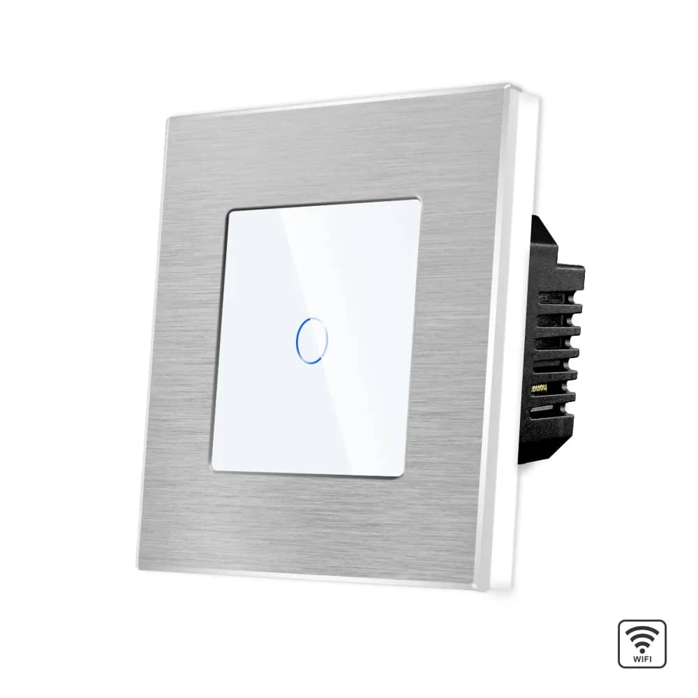 Luxion Wi-Fi Glass Touch Light Switch with Aluminium Frame – 1 Gang