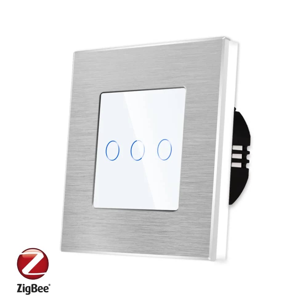 Luxion Zigbee Glass Touch Light Switch with Aluminium Frame – 3 Gang