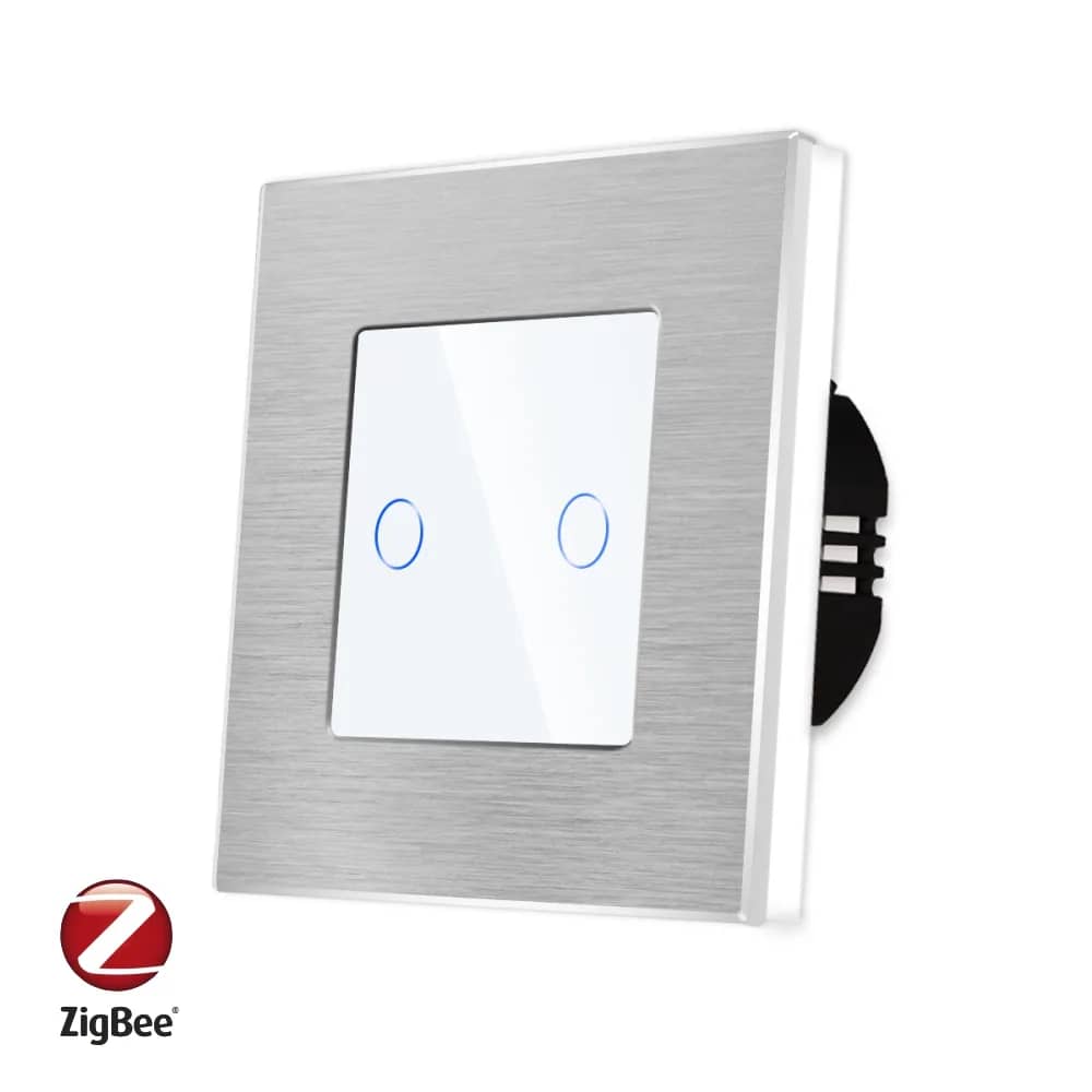 Luxion Zigbee Glass Touch Light Switch with Aluminium Frame – 2 Gang