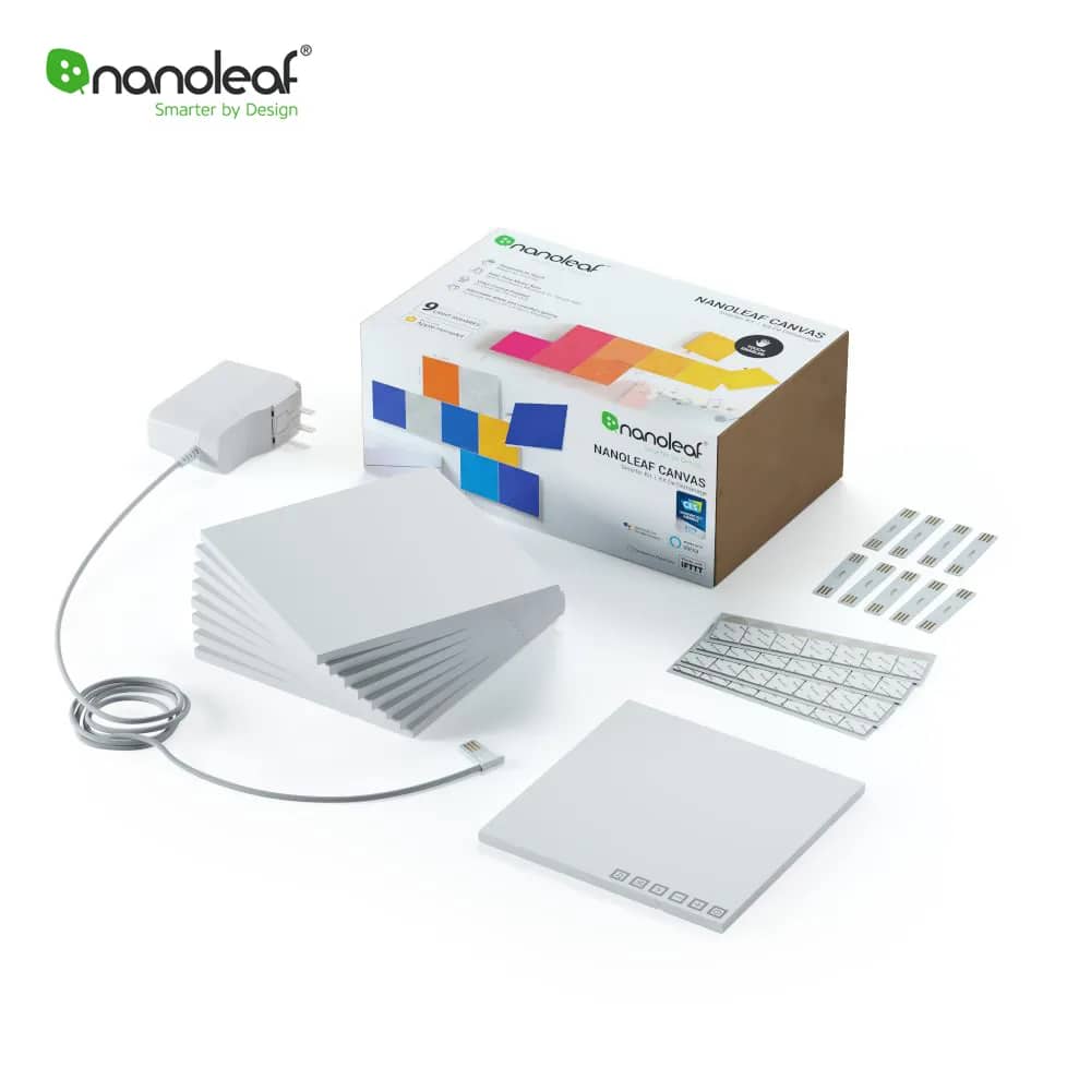 Nanoleaf Canvas Smart Light Panels Kit – 9 Panels, Music Sensor, RGBW LED, Wi-Fi, Touch Control, Smartphone App Control