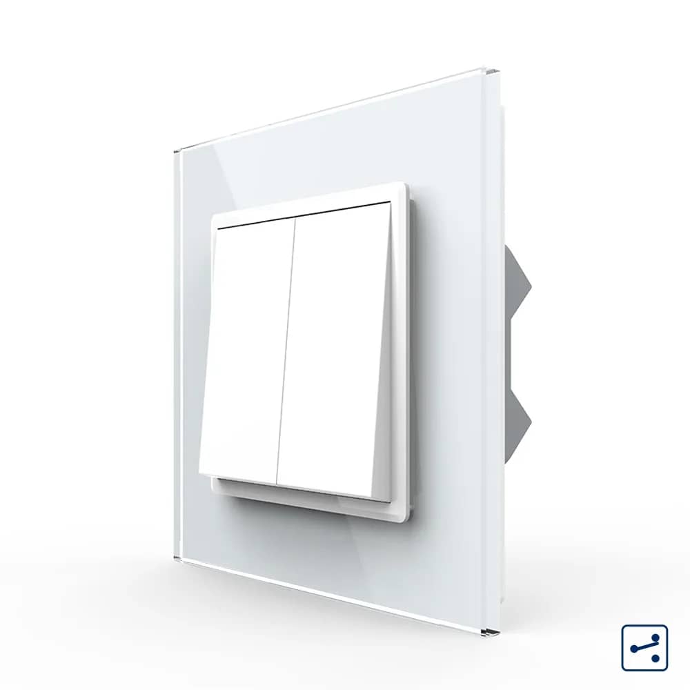 Livolo Mechanical Intermediate (Cross) Light Switch – 2 Gang with Glass Frame – New Series