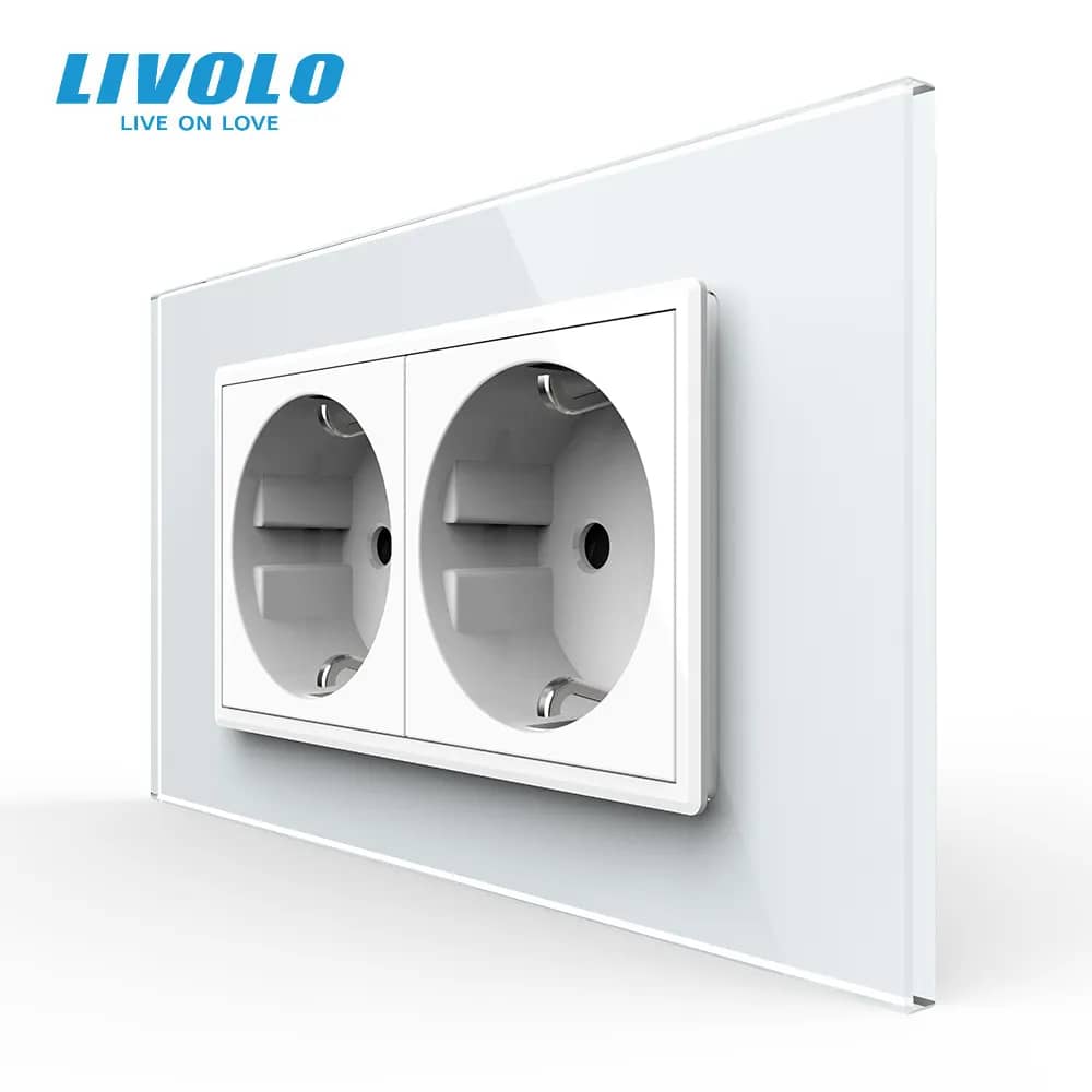 Livolo Double Wall Socket with Glass Frame 4M – Italian Standard, New Series – White — image 5