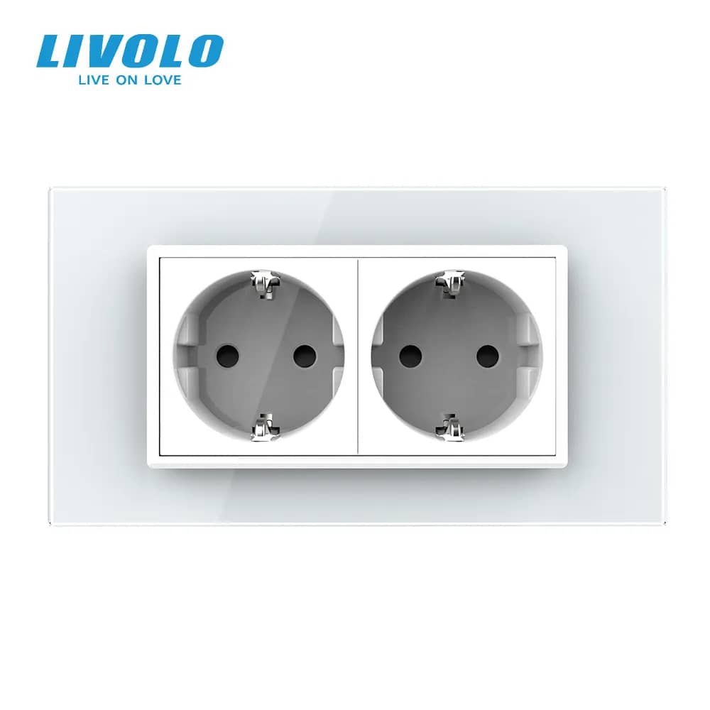 Livolo Double Wall Socket with Glass Frame 4M – Italian Standard, New Series – White — image 6