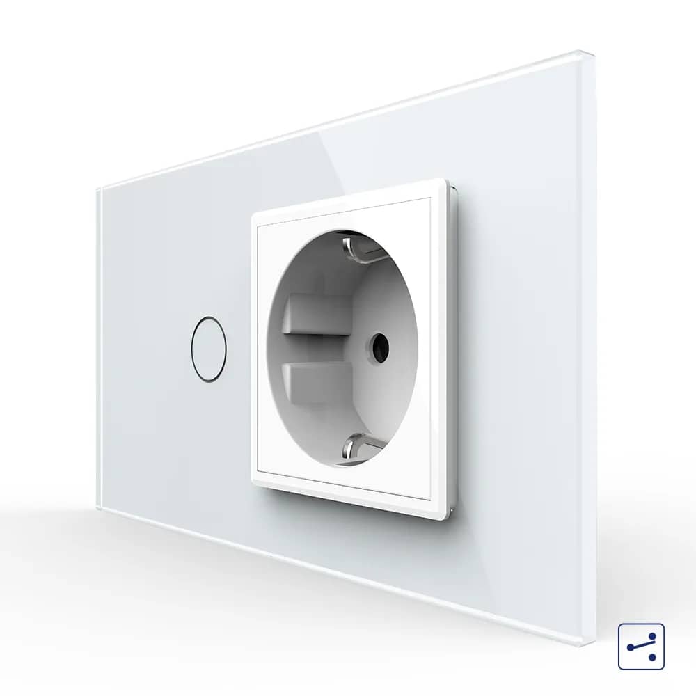 Livolo Glass Touch 1 Gang 2-Way / Intermediate Light Switch + Socket – Italian Standard, 4M