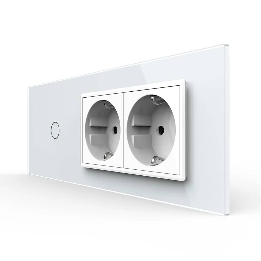 Livolo Glass Light Switch with 2 Sockets – 1 Gang + 2 Sockets, Italian Standard, 6M