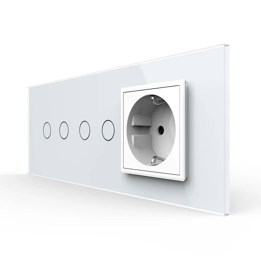 Livolo Glass Light Switch & Socket Panel – 2 Gang + 2 Gang + Socket, Italian Standard, 6M