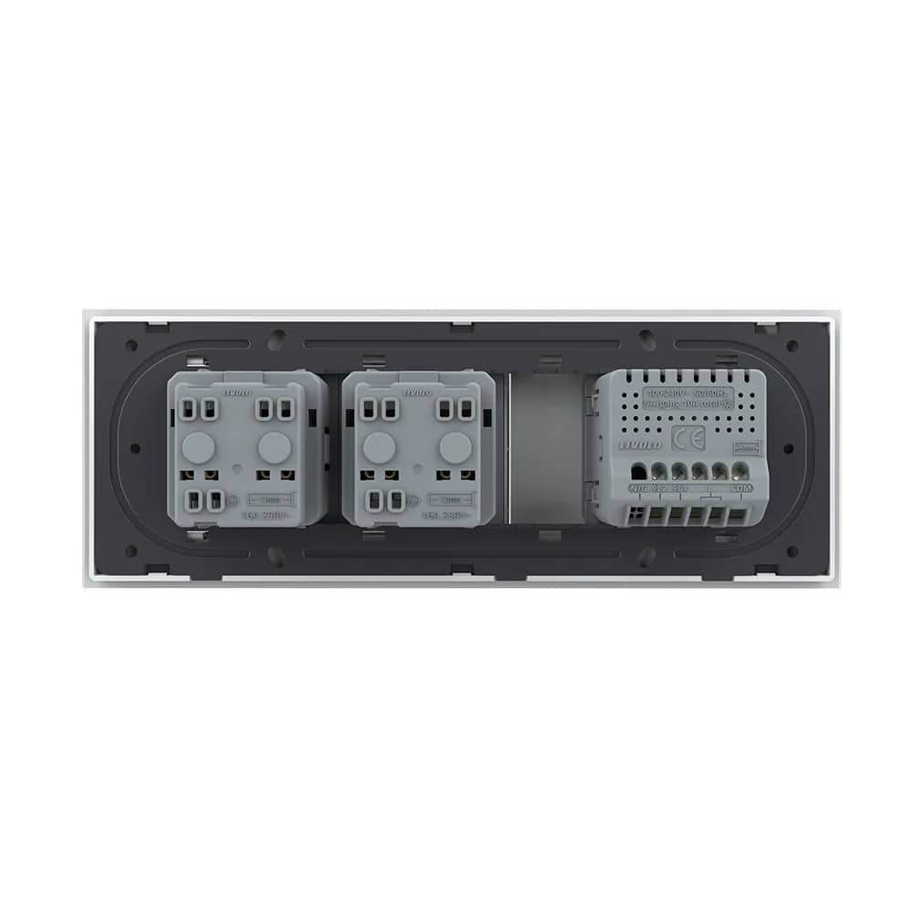 Livolo Glass 2 Gang 2-Way / Intermediate Light Switch + 2 Sockets – Italian Standard, 6M – White — image 4