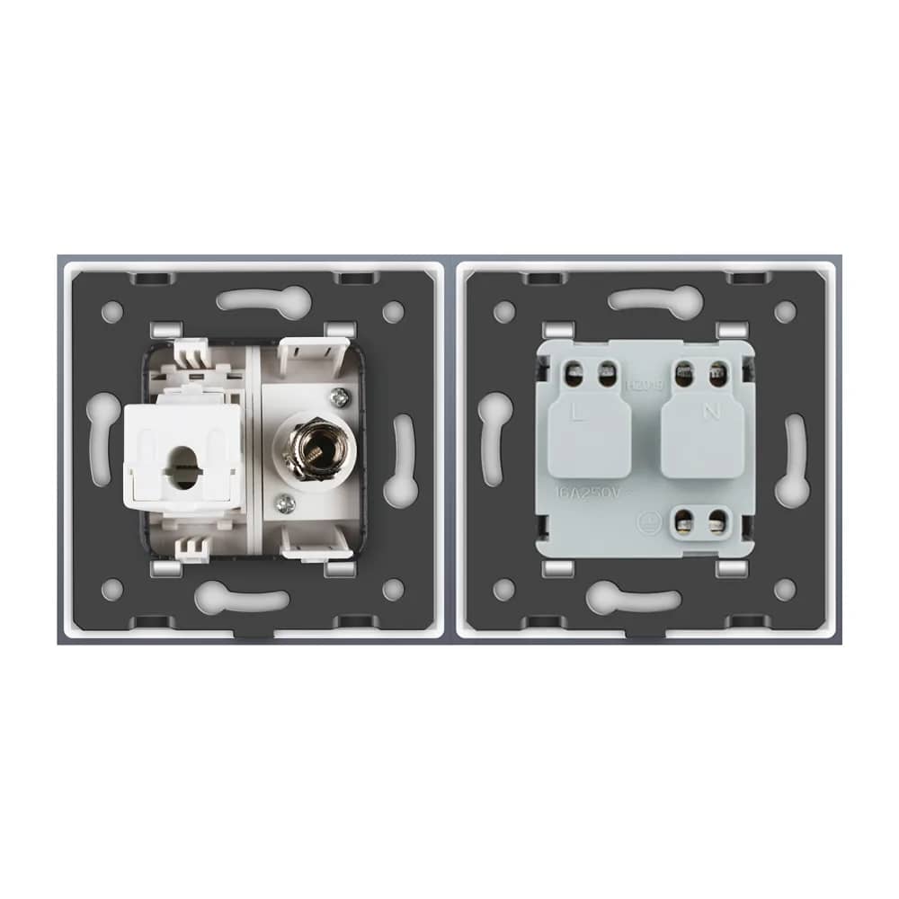 Livolo Glass Frame Double Wall Socket – 1 Schuko Socket + TV/Internet Media Socket – White — image 3
