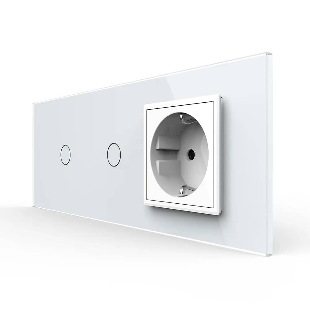 Livolo Glass Touch Light Switch Panel – 1 Gang + 1 Gang + Socket, Italian Standard, 6M