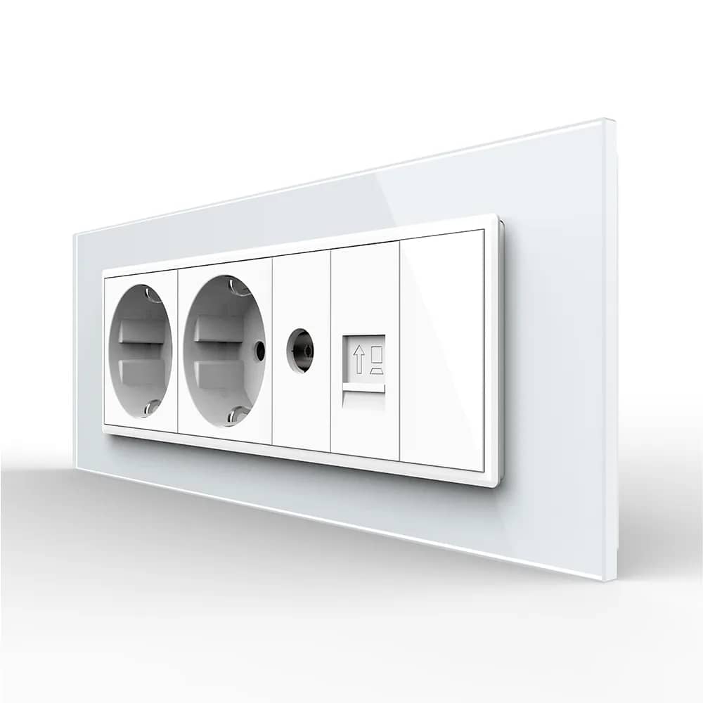 Livolo Glass Frame Triple Socket with Blank – 2 Schuko Sockets + TV/Internet, Italian Standard – New Series