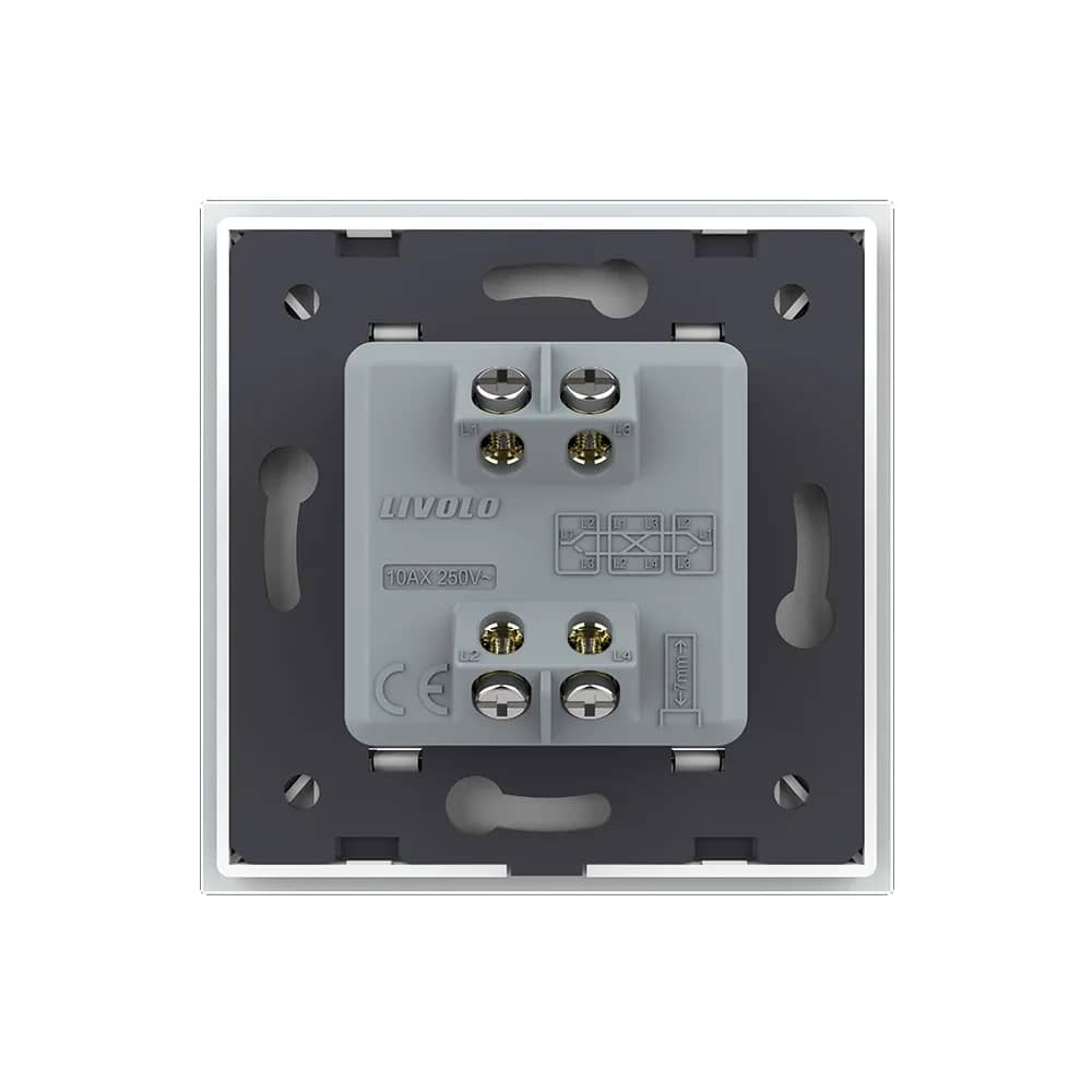 Livolo Mechanical Intermediate (Cross) Light Switch, 1 Gang, 2 Modules with Glass Frame – New Series – White — image 4