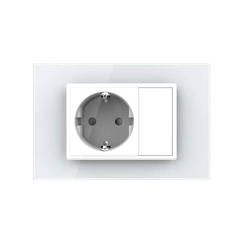 Livolo Single Socket with Blank Module and Tempered Glass Frame – 3M, Italian Standard, New Series – White — image 3