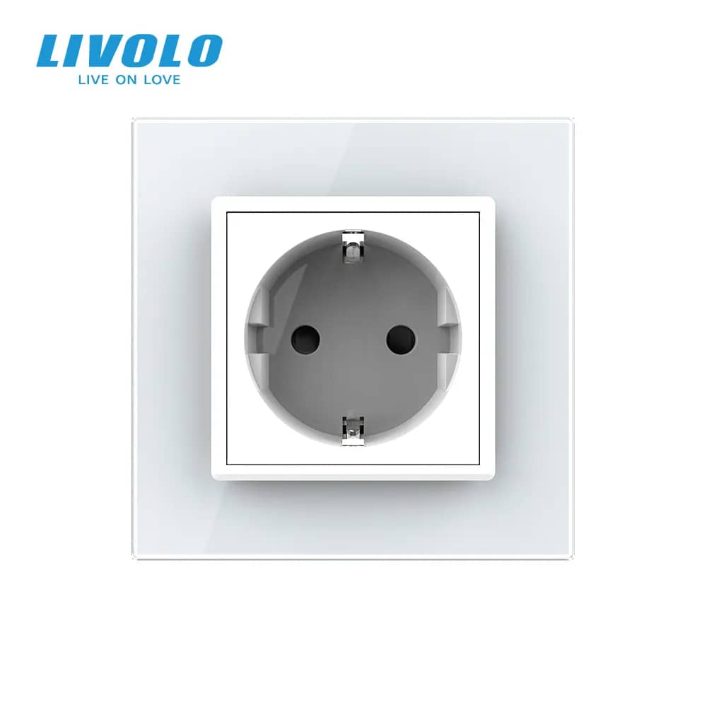 Livolo Single Wall Socket with Glass Frame – White — image 3