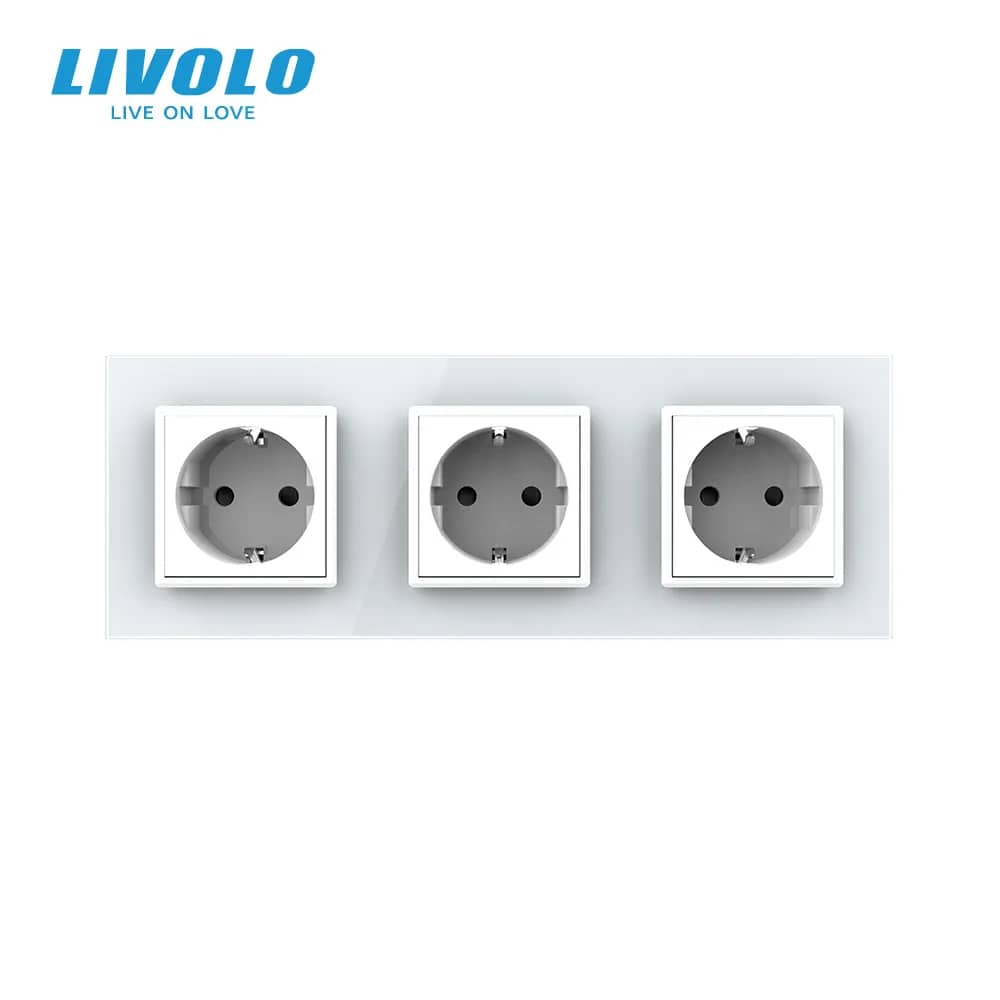 Livolo Triple Wall Socket with Glass Frame – Durable Glass Panel