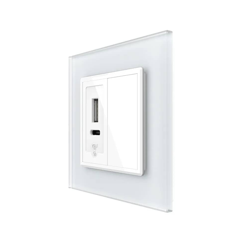 Livolo USB-A + USB-C Charging Socket with Glass Frame and Blank Key