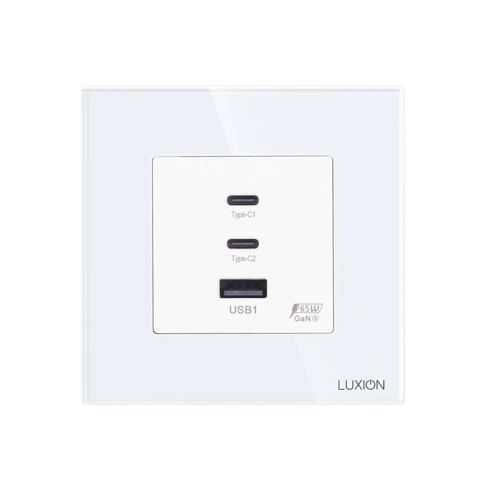 Luxion 65W Fast Charge USB Socket – USB-A + 2 x USB-C with Glass Frame