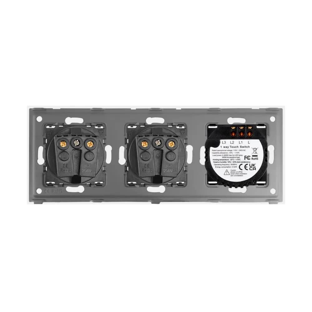 Luxion Glass Frame 2 Gang Light Switch + 2 Sockets – Does Not Discolour
