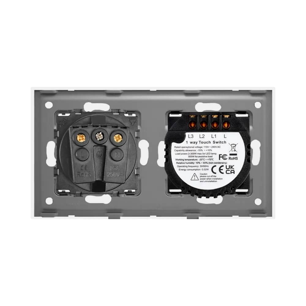 Luxion Glass Frame 3 Gang Light Switch + Socket – Does Not Discolour