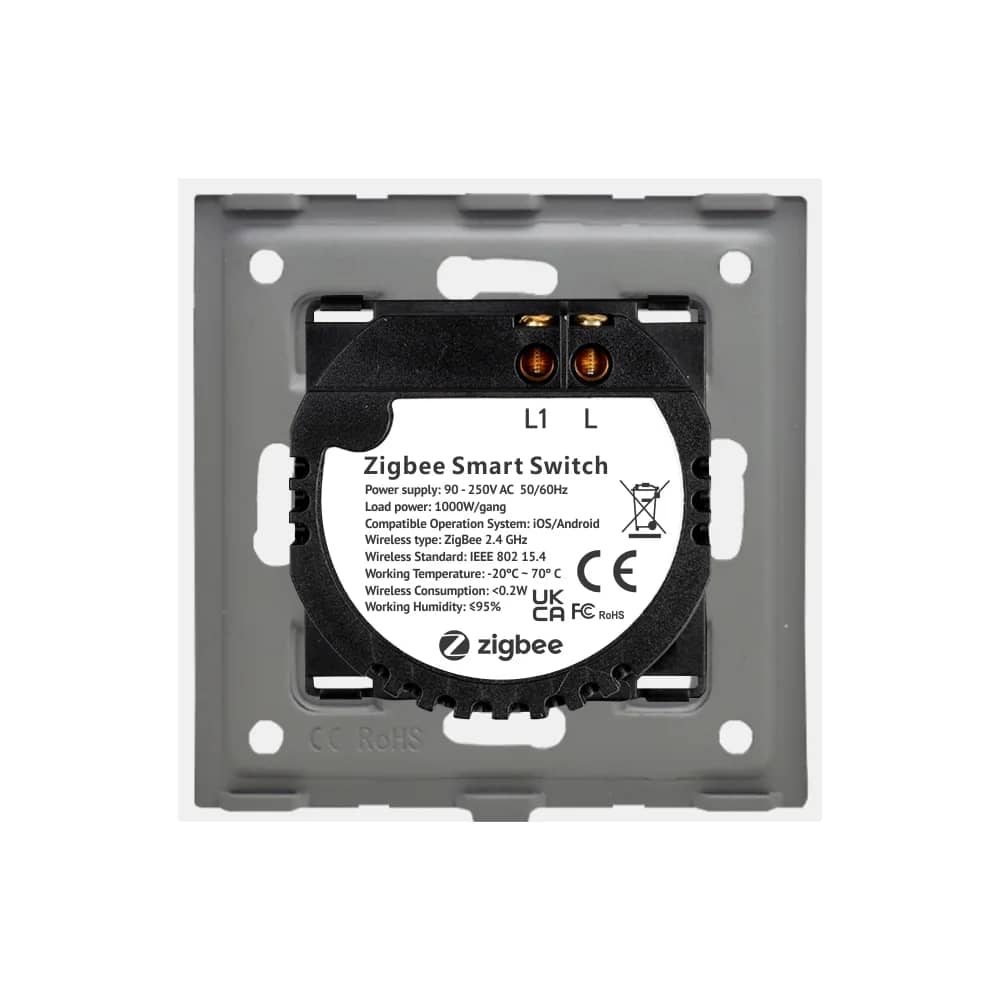 Luxion Glass Touch Light Switch – 1 Gang, Zigbee – Moisture Resistant