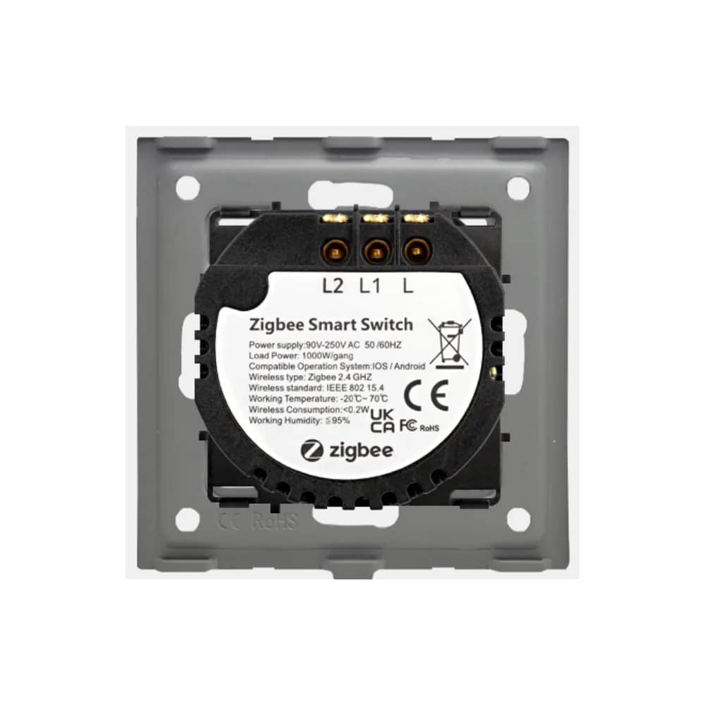 Luxion Glass Touch Light Switch – 2 Gang, Zigbee – Fade-Resistant Finish