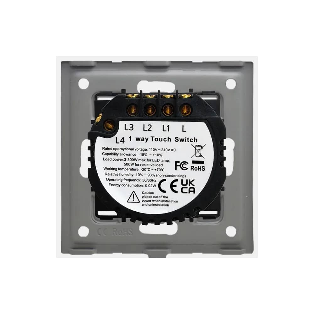 Luxion Glass Touch Light Switch – 4 Gang, 500W – Structure