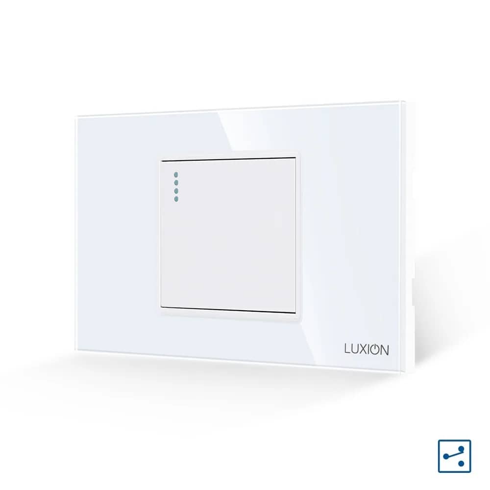Luxion Mechanical 1 Gang Intermediate (Cross) Switch with Glass Frame, Italian Standard, 2/3M