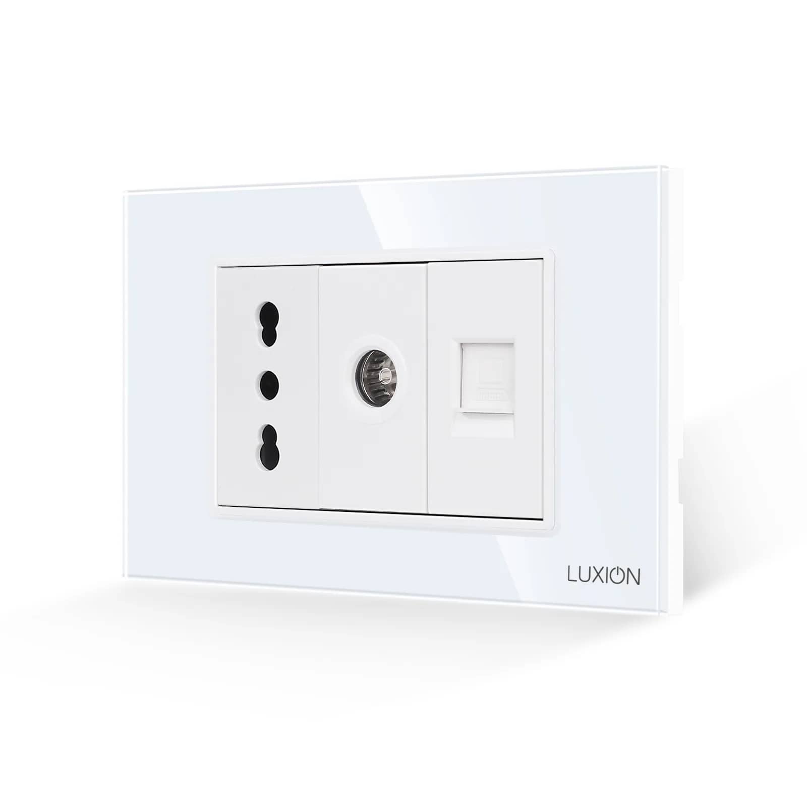 Luxion Narrow Socket + TV + Internet Socket with Glass Frame – Italian Standard, 3M