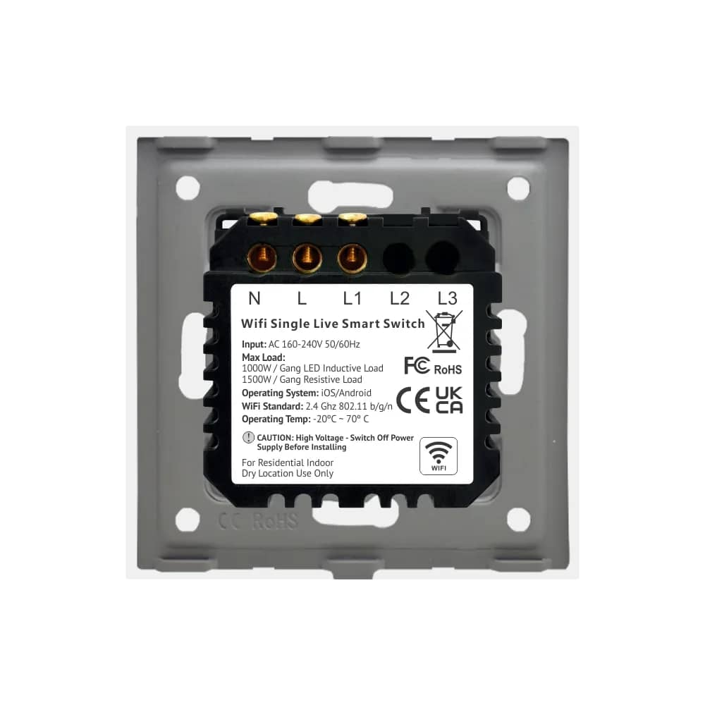 Luxion Wi-Fi Glass Touch Light Switch – 1 Gang – Moisture Resistant