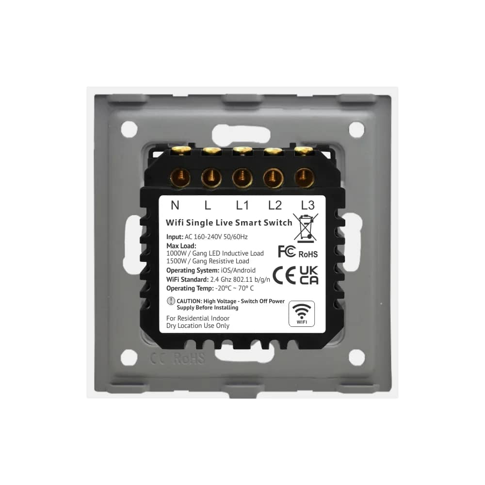 Luxion Wi-Fi Glass Touch Light Switch with Aluminium Frame – 3 Gang – App and Voice Control