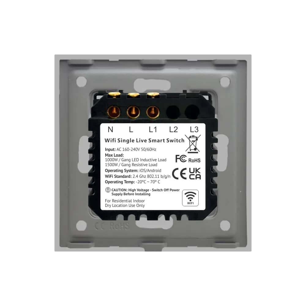 Luxion Wi-Fi Glass Touch Light Switch with Aluminium Frame – 1 Gang – Wi-Fi Smart Switch