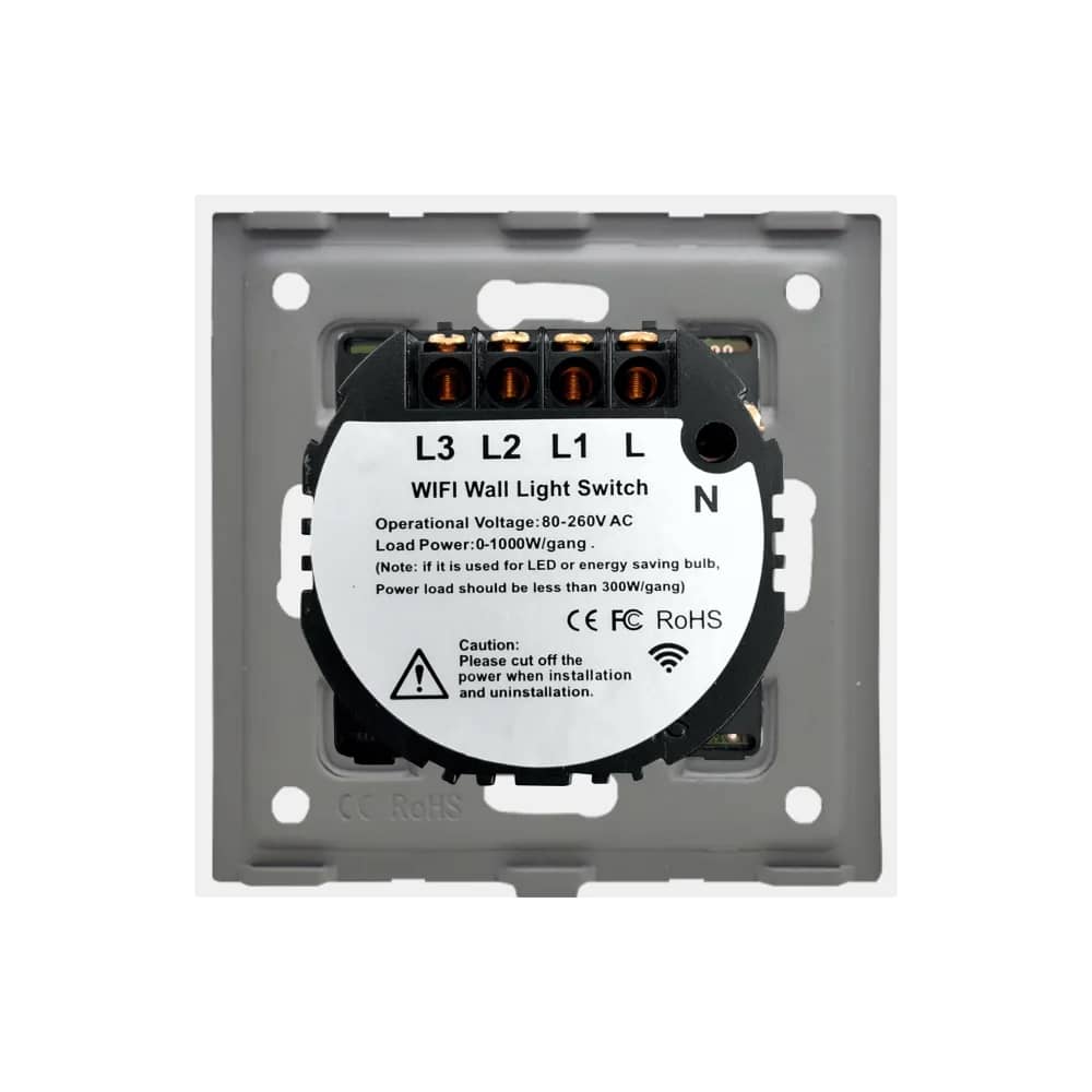 Luxion Wi-Fi + RF433 Glass Touch Light Switch – 3 Gang – Does Not Discolour