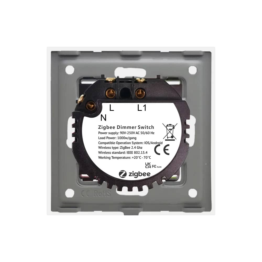 Luxion Zigbee Glass Touch Dimmer Switch with Aluminium Frame – 1 Gang – Moisture Resistant