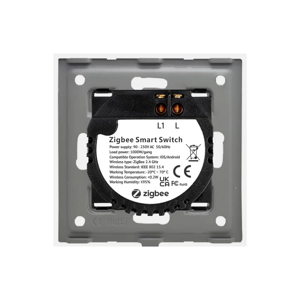 Luxion Zigbee Glass Touch Light Switch with Aluminium Frame – 1 Gang – App and Voice Control