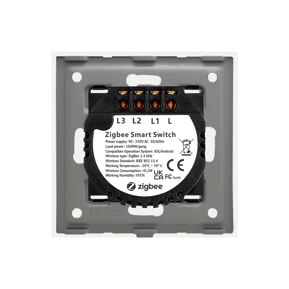 Luxion Zigbee Glass Touch Light Switch with Aluminium Frame – 3 Gang – Moisture Resistant